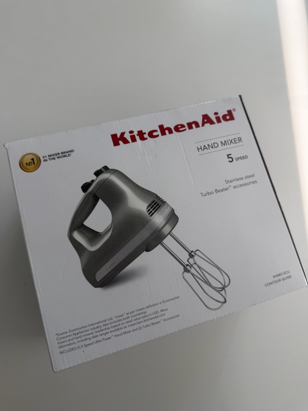 KitchenAid Hand Mixer in Silver and Black Packaging